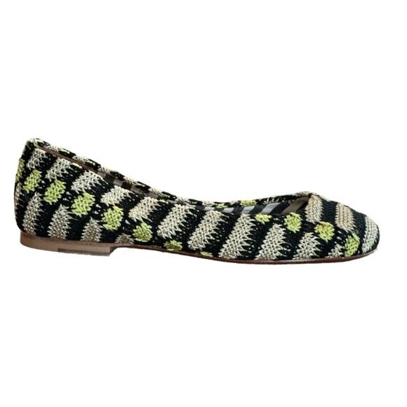 MISSONI Ballet Flats Metallic Knit Black Green Gold US Sz 6 Zigzag Slip On Shoes - Picture 4 of 13